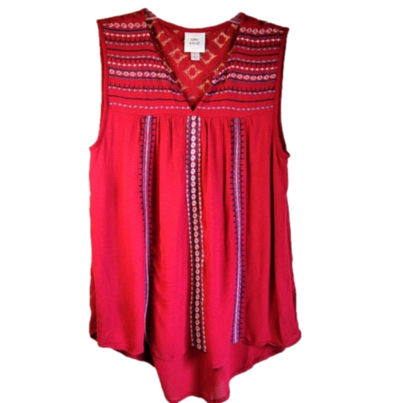Knox Rose Tops - Knox Rose Rusty Red Sleeveless Top With Embroidery size Large